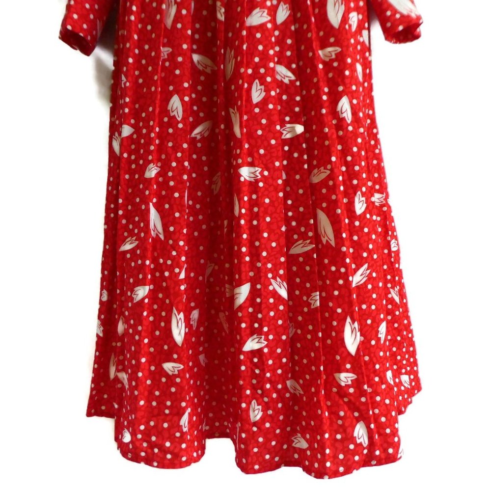 Vintage Style 80s Does 50s Dress Shirtwaist Red Polka Dot Zip Back Puff Sleeve - Picture 8 of 12